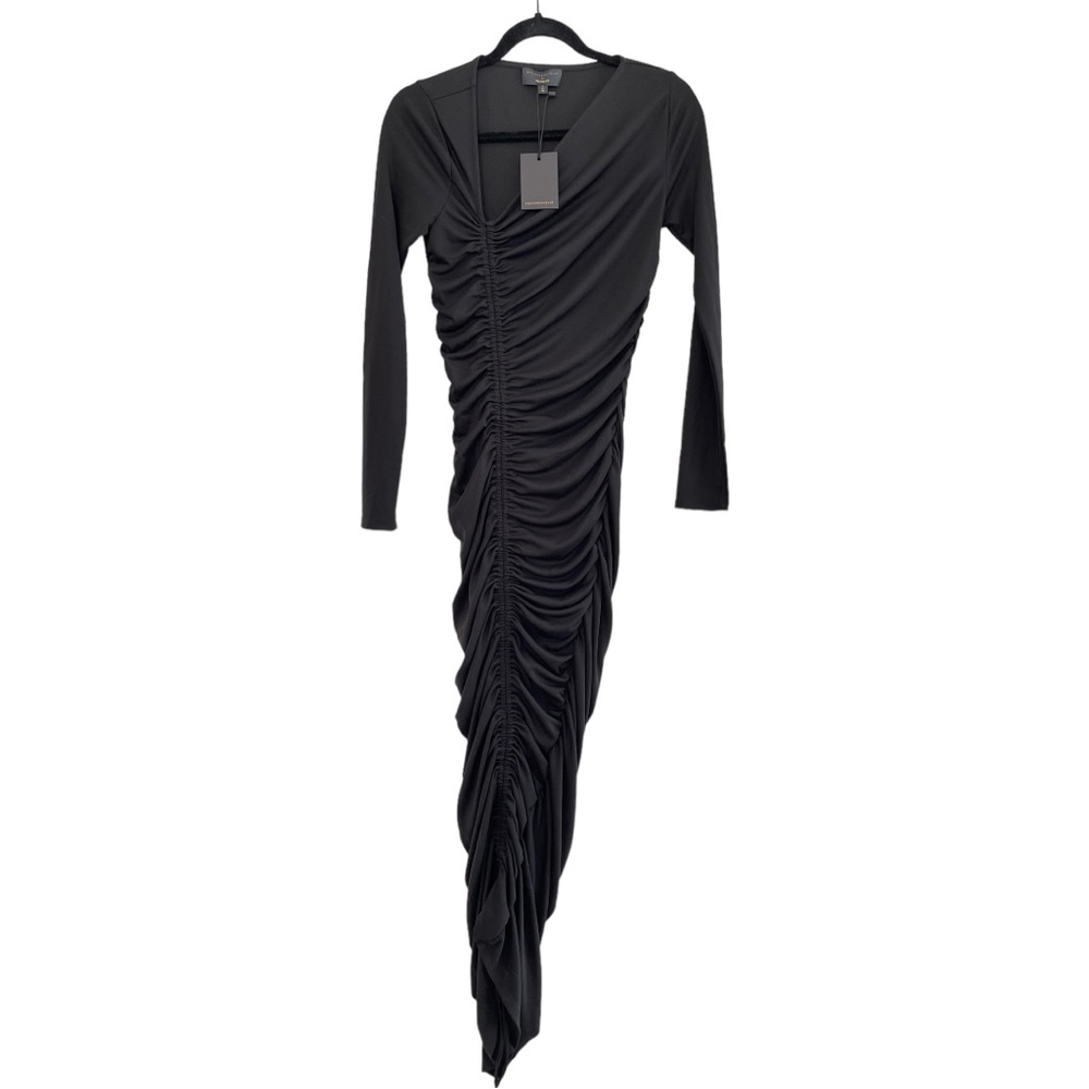 Michael Costello x Revolve Kylee Ruched Asymmetrical Black Midi Dress NWT - Picture 3 of 7